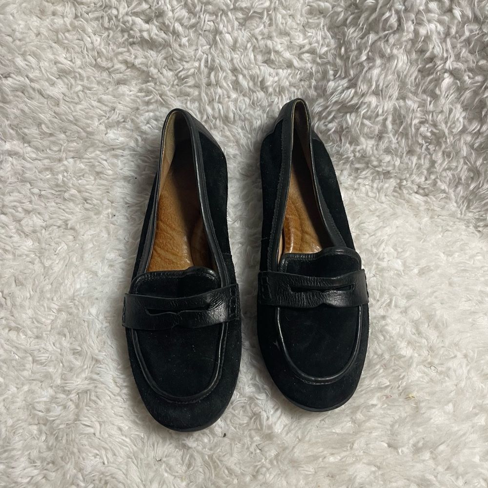 Nurture leather black suede slip on loafers rubber soles SZ10M